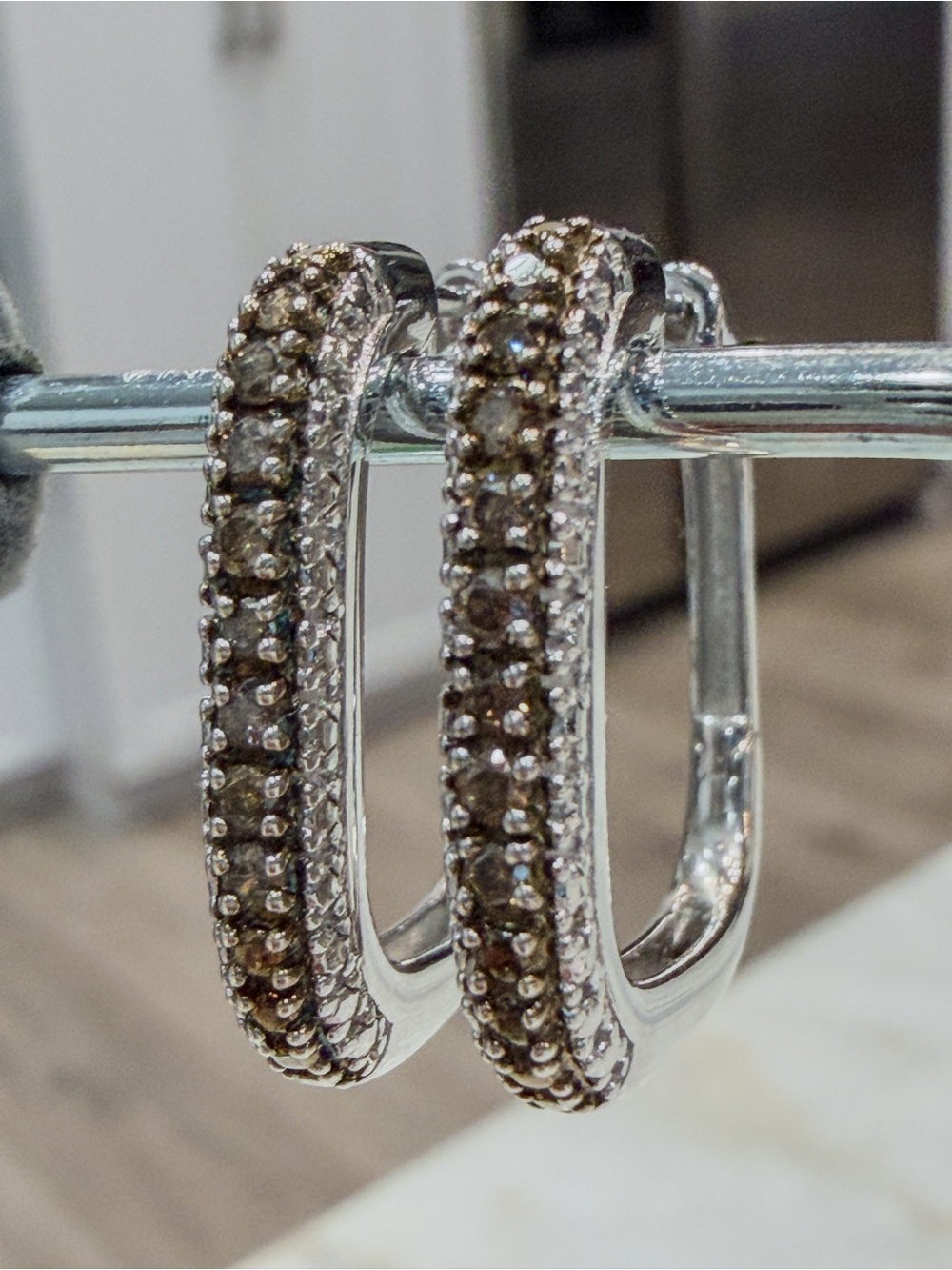 Champagne Diamond Sterling Silver Square Hoop Earrings